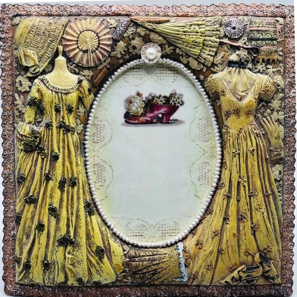 Victorian Shabby Chic Photo Frame Raised Relief Dress Parasol Cottagecore
